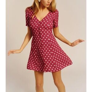 Reformation Hal Dress in Red w/ White Polka Dots size 10